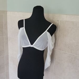 Sleevey Wonders White Sheer Off-Shoulder Top